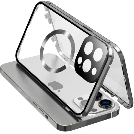 Magnetické pouzdro Dual Glass MagSafe pro iPhone 15 Plus, stříbrné