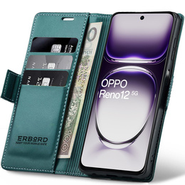 Pouzdro pro Oppo Reno 12, ERBORD Glossy Litchi, flipová peněženka, zelené