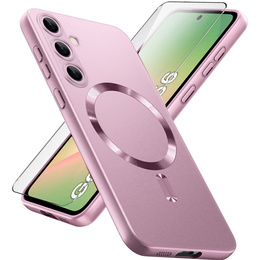 Pouzdro pro Samsung Galaxy A56, ColorMag, pro MagSafe, růžové + tvrzené sklo 9H