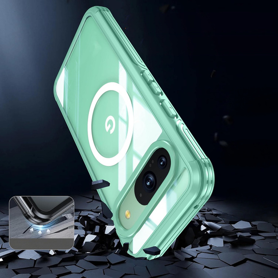 Pouzdro pro Google Pixel 9 / Google Pixel 9 Pro, Shockproof, se sklem, pro MagSafe, zelené
