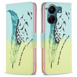 Klopové pouzdro pro Xiaomi Redmi 13C / Poco C65, Wallet, feather, modré