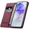 Pouzdro pro Samsung Galaxy A55, ERBORD Vintage peněženka s klopou, červené + sklo na displej