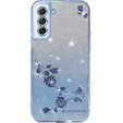 Pouzdro pro Samsung Galaxy S21 FE, Glitter Flower, modré