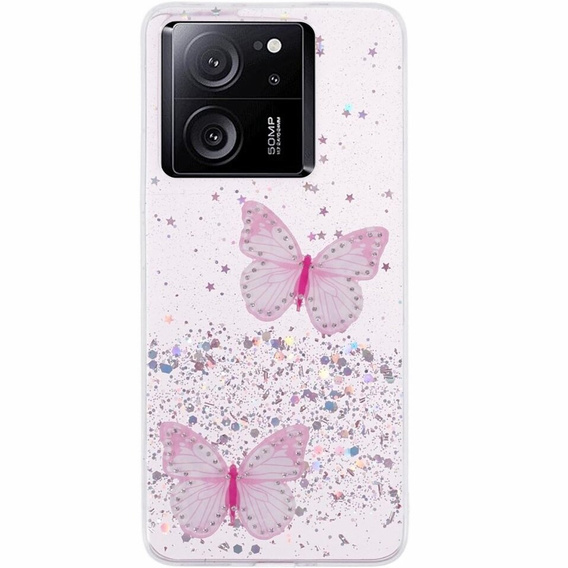 Pouzdro pro Xiaomi 13T / 13T Pro / Redmi K60 Ultra, Glitter Butterfly, růžové