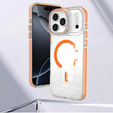 Pouzdro pro iPhone 17 Pro Max, pro MagSafe, se stojánkem, průhledné s oranžovými vložkami