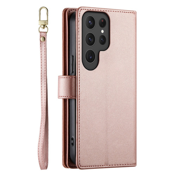 Klopové pouzdro pro Samsung Galaxy S25 Ultra, Wallet Zipper Pocket, růžové