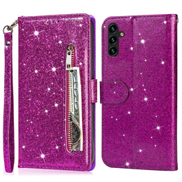 Klopové pouzdro pro Samsung Galaxy A56 5G, Wallet Zipper Pocket Glittery, fialové