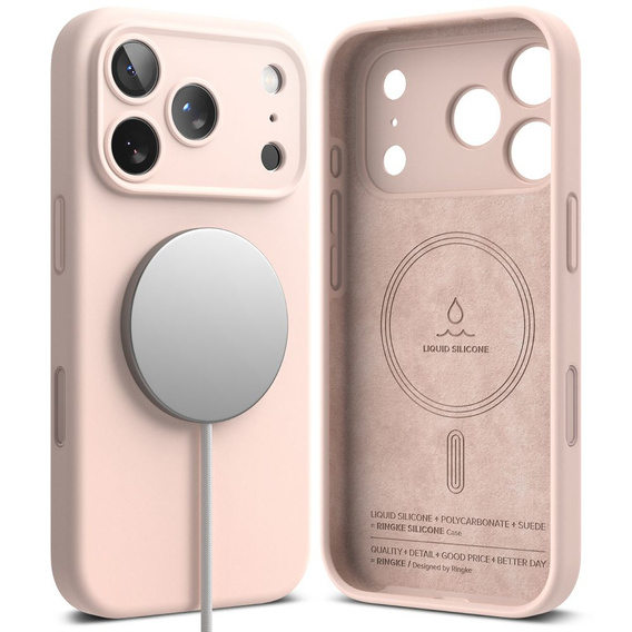 Pouzdro Ringke pro iPhone 17 Pro Max, silikonové magnetické pouzdro MagSafe, Pink Sand