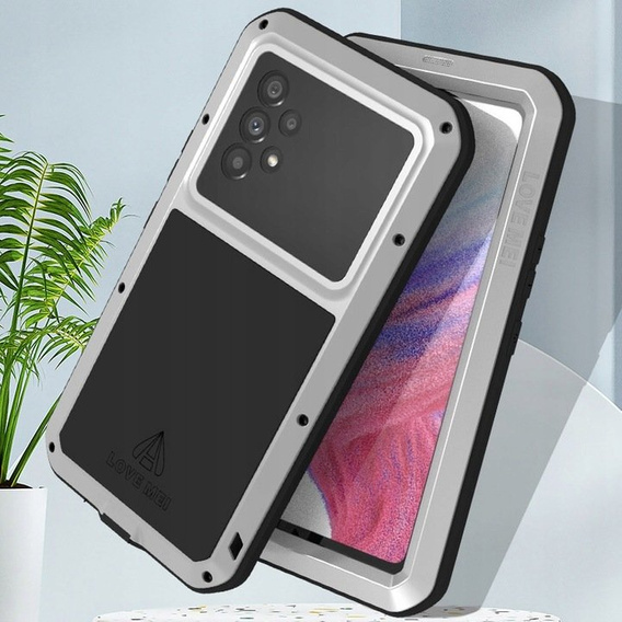 Pouzdro Love Mei pro Samsung Galaxy A53 5G, armored with glass, stříbrné