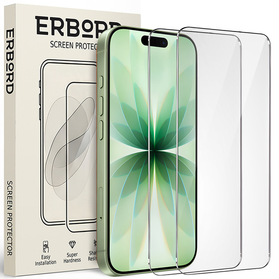 2x tvrzené sklo ERBORD 9H Hard Glass na displeji pro iPhone 17 Pro/17/16 Pro