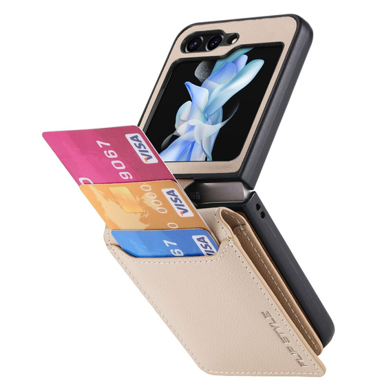 Pouzdro pro Samsung Galaxy Z Flip7 FE / Z Flip6, Card Slot Ring Case, béžové