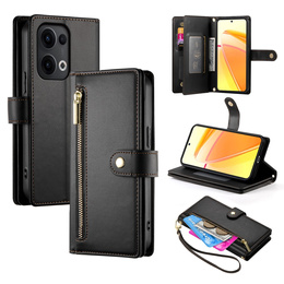 Klopové pouzdro pro Oppo Reno 13 5G, Wallet Zipper Pocket, černé