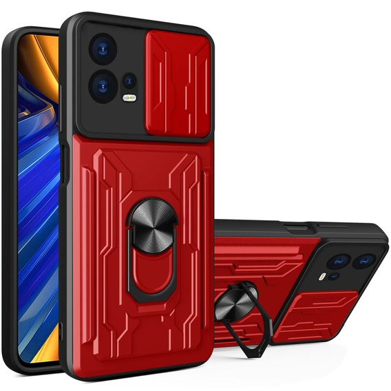 Pancéřové pouzdro pro Motorola Edge 30 Fusion 5G, Camera Slide Card Slot, červené