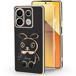 Pouzdro pro Xiaomi Redmi Note 13 5G, Rabbit, černé + 9H tvrzené sklo