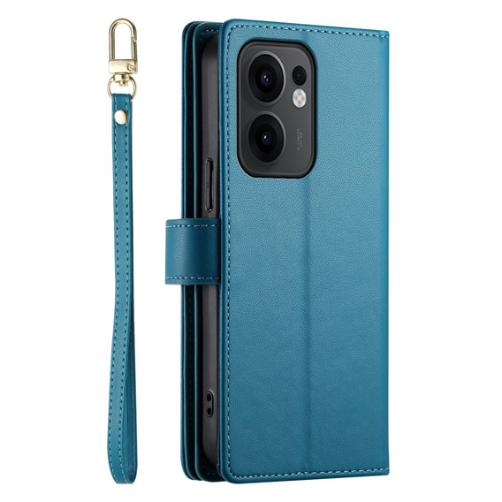 Klopové pouzdro pro Oppo Reno 13F 5G, Wallet Zipper Pocket, modré
