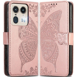 Klopové pouzdro pro Motorola Edge 50 Ultra, Butterfly, růžové rose gold
