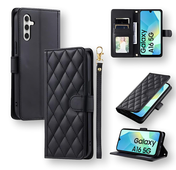 Pouzdro s klopou pro Samsung Galaxy A16, Rhombus Crossbody Leather, černé