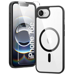 Magnetické pouzdro pro iPhone 16E, MagSafe, černé + tvrzené sklo 9H