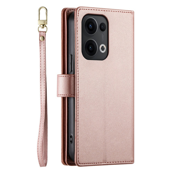 Klopové pouzdro pro Oppo Reno 13 5G, Wallet Zipper Pocket, růžové