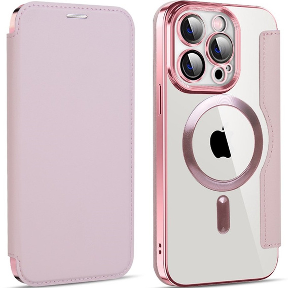 Klopové pouzdro pro iPhone 14 Pro, RFID Wallet MagSafe CamShield, růžové