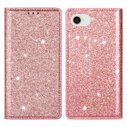Flipové pouzdro pro iPhone 16E, Card Slot Glittery, růžové