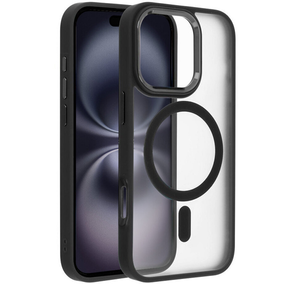 Pouzdro pro iPhone 16 Pro Max, pro MagSafe, ERBORD Matt Case, transparentní / černé + sklo na displej