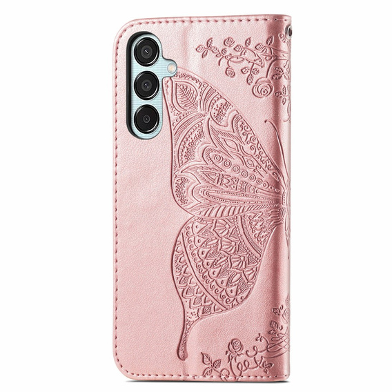 Klopové pouzdro pro Samsung Galaxy M35, Butterfly, růžové rose gold