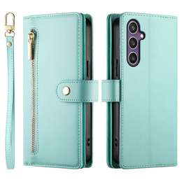 Klopové pouzdro pro Samsung Galaxy S25+ Plus, Wallet Zipper Pocket, zelené
