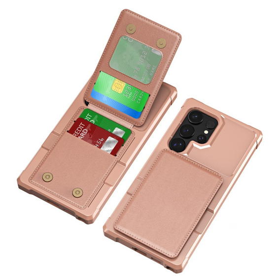 Pouzdro pro Samsung Galaxy S25 Ultra, Card Holder Kickstand, růžové