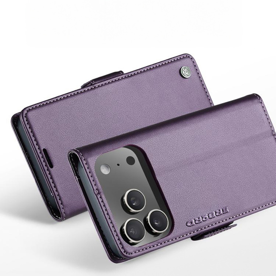 ERBORD Lesklé peněženkové pouzdro Litchi s klopou pro iPhone 17 Pro Max