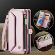 Pouzdro CASEME pro iPhone16E, RFID Leather Wallet, s popruhem přes rameno, růžové