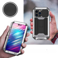 Pouzdro pro iPhone 14 Pro, R-JUST CamShield Slide, pancéřované, stříbrné / černé