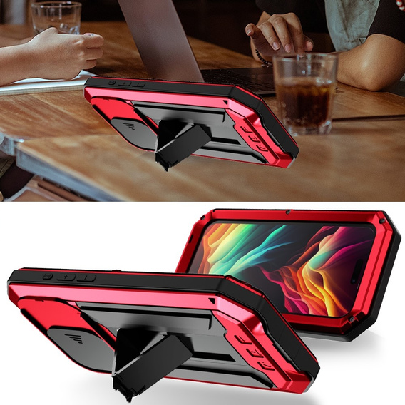 Pouzdro pro iPhone 15 Pro Max, R-JUST CamShield Slide, pancéřované, červené / černé