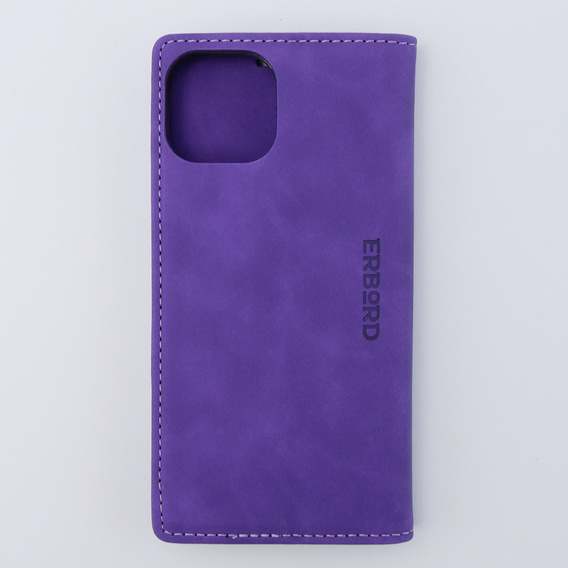 Pouzdro pro iPhone 15, ERBORD Vintage peněženka s klopou, fialové