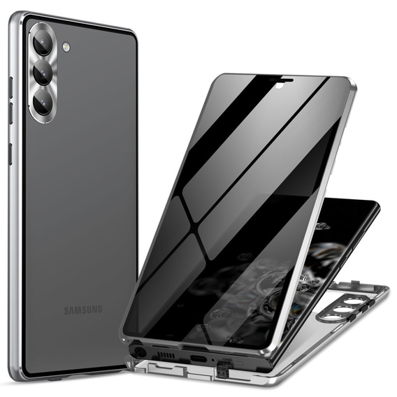 Pouzdro pro Samsung Galaxy S24, Privacy Dual Glass, stříbrné