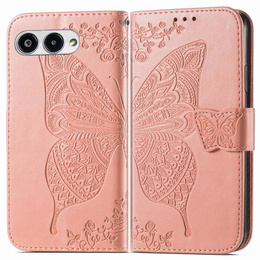 Klopové pouzdro pro T Phone 3 5G, Butterfly, růžové rose gold
