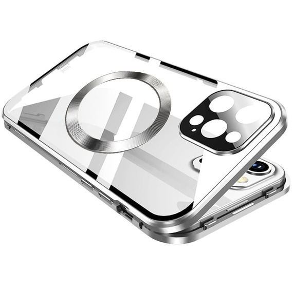 Magnetické pouzdro Dual Glass MagSafe pro iPhone 16 Pro Max, stříbrné