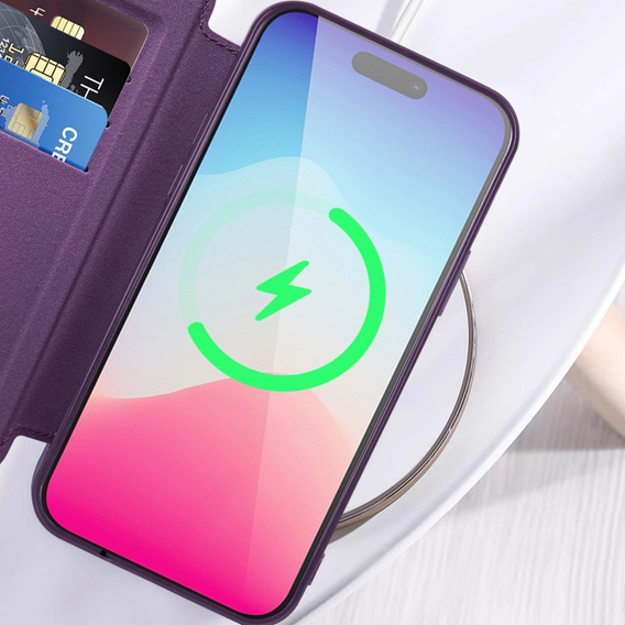 Klopové pouzdro pro iPhone 15, RFID Wallet MagSafe CamShield, fialové