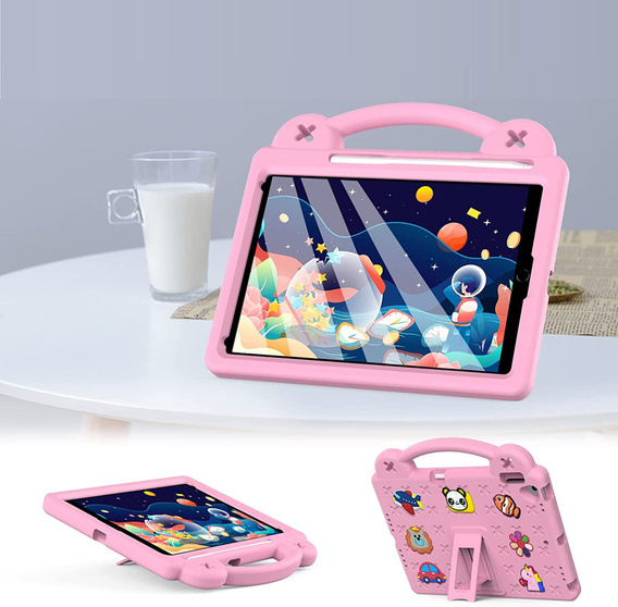 Dětské pouzdro pro iPad 10.2" 2021/2020/2019 (9/8/7 gen.) / Air 10.5" 2019 (3 gen.), Cute Patterns, se stojánkem, růžové