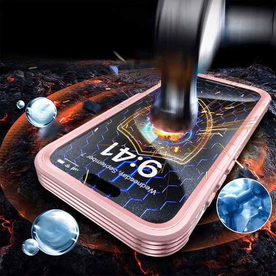 Pouzdro pro iPhone 16 Pro, Shockproof, se sklem, pro MagSafe, růžové