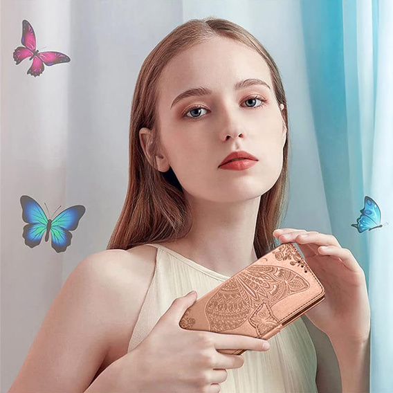 Klopové pouzdro pro Xiaomi Poco F7 Ultra, Butterfly, růžové rose gold