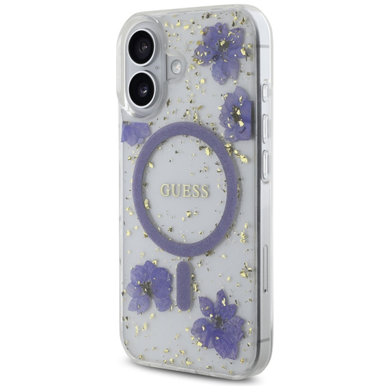 Pouzdro GUESS HC MagSafe Resin Flowers and Glitter pro iPhone 16