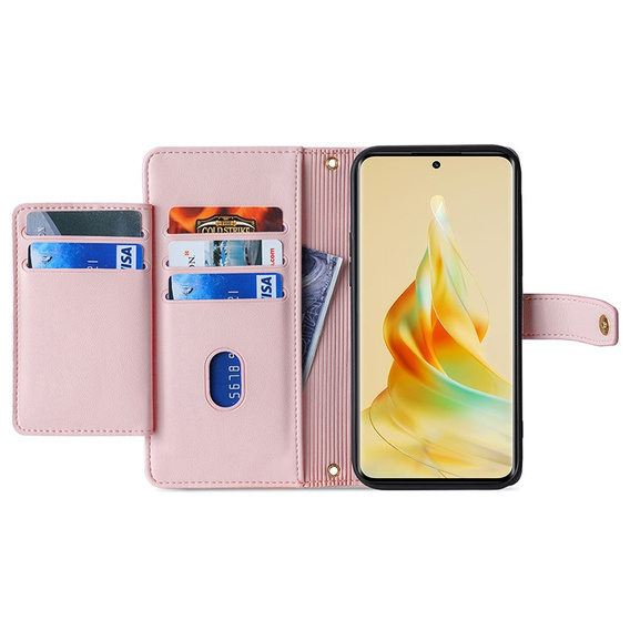Klopové pouzdro pro Oppo A78 4G, Wallet Zipper Pocket, růžové