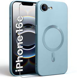Pouzdro pro iPhone 16E, ColorMag, pro MagSafe, modré + tvrzené sklo 9H