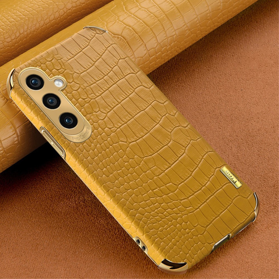 Kožené pouzdro pro Samsung Galaxy A35 5G, Crocodile, žluté