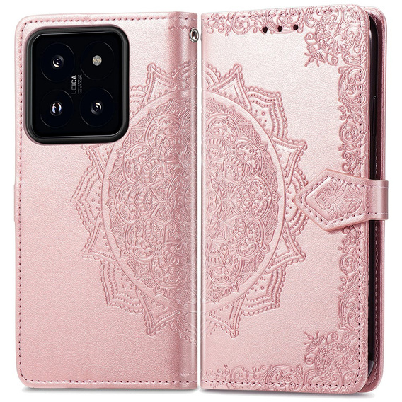 Klopové pouzdro pro Xiaomi 14T, Mandala, růžové rose gold