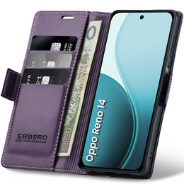 Pouzdro pro Oppo Reno 14, ERBORD Glossy Litchi, flipová peněženka, fialové