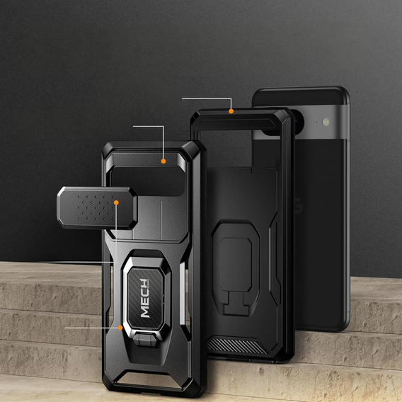 Pancéřové pouzdro pro Google Pixel 8, řada TONGATE MECH s kroužkem, černé