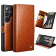 Flipové pouzdro pro Samsung Galaxy S25 Ultra, QIALINO Leather Wallet, hnědé