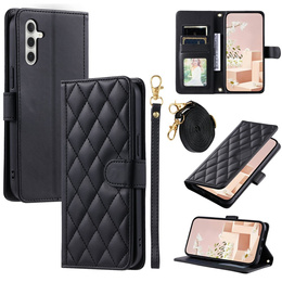Pouzdro s klopou pro Samsung Galaxy S25 FE, Rhombus Crossbody Leather, černé